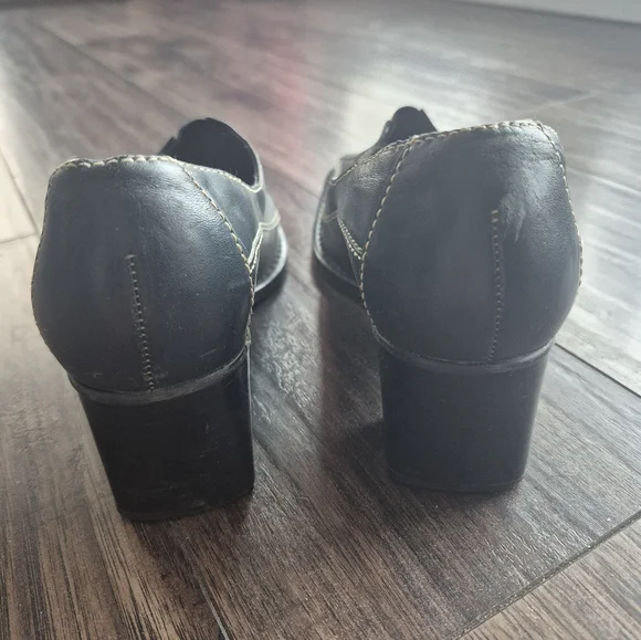 Elegant Blue Black Square Toe Block Heel 6B - Picture 3 of 11